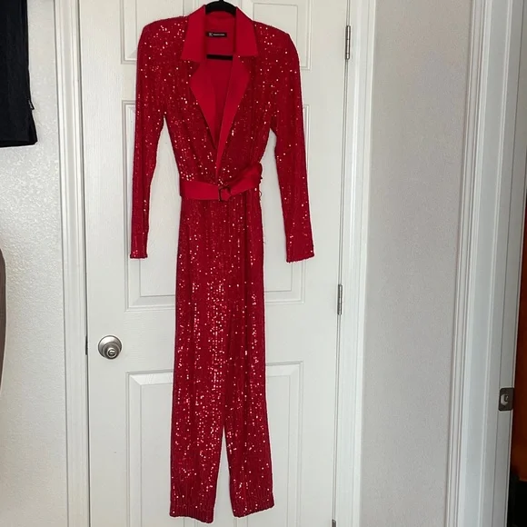 INC International Concepts Red Sequin Jumpsuit - Picture 2 of 7